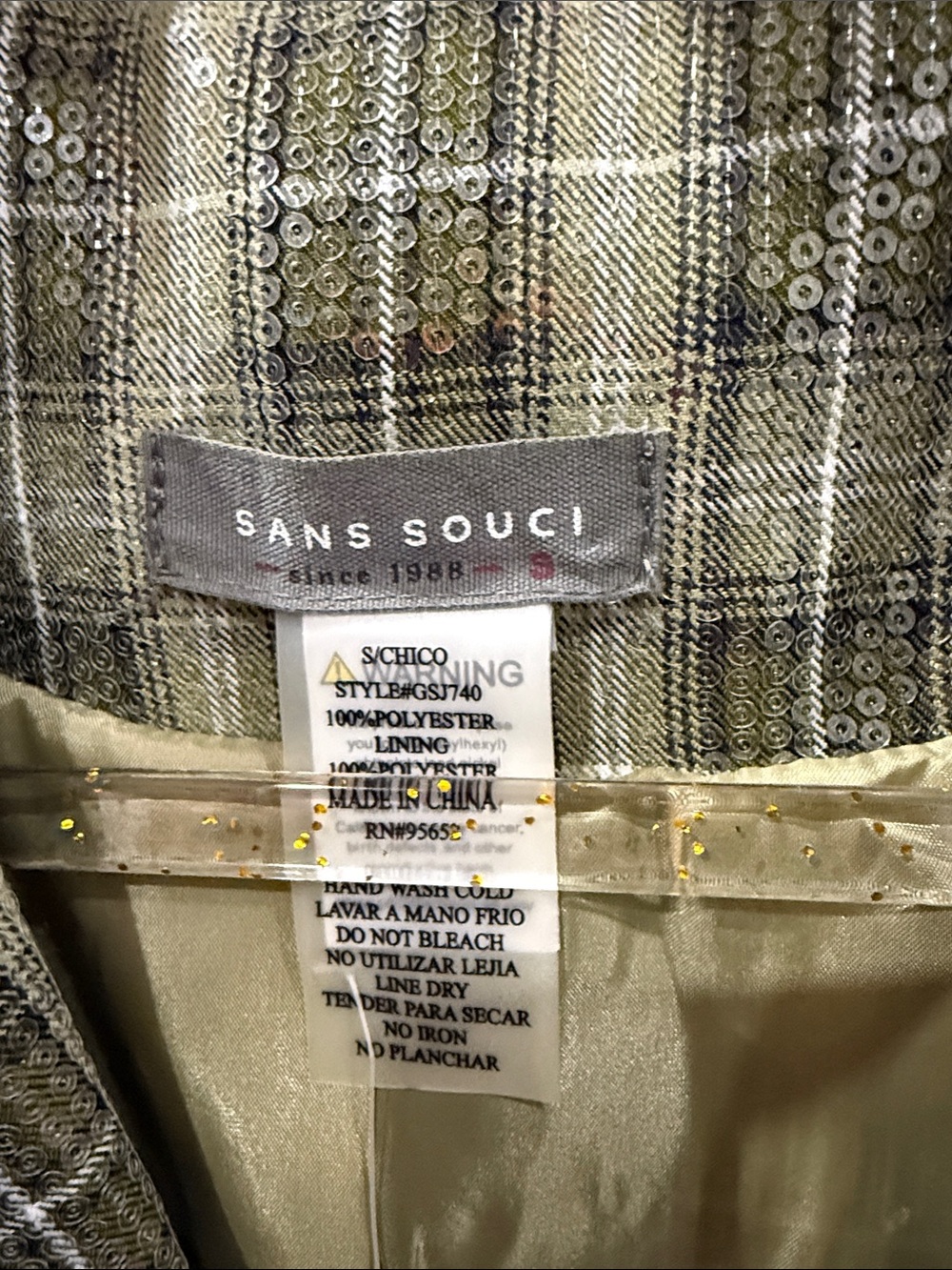 Sans Souci Green Plaid Blazer w/Sequins - Picture 4 of 7